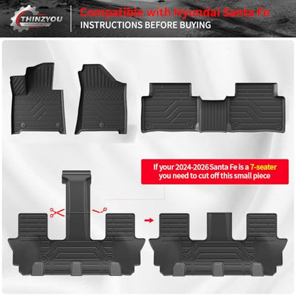 Floor Mats Compatible with 2024 2025 2026 Hyundai Santa Fe Cargo Liner Fit Gas&Hybrid TPE All Weather Back Seat Cover Protector Santa Fe Accessories (Trunk Mat with Backrest Mat+Floor Mats) - style: For Hyundai Santa Fe | 2024-2026