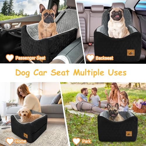 Dog Car Seat for Small/Medium Dogs, Memory Foam Dog Booster Seat, Travel Safety Per Car Seat with Washable Removable Cover, Storage Pockets, up to 35 lbs(BlackGray) - color: Black/Gray