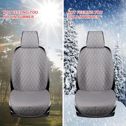 ENOGE Front Car Seat Covers, Linen Car Seat Cover, Driver Seat Protector with Soft & Breathable Cloth Fabric for All Seasons Universal Fits Most Automotive, Van, SUV, Truck (Gray, 2 Front) - color: Linen-Gray-4