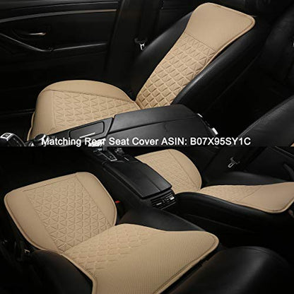 Black Panther 1 Pair Luxury PU Car Seat Covers Protectors for Front Seats, with Partial Backrest Coverage (Middle Part Only), Triangle Pattern, Compatible with 95% Cars - Beige - color: Triangle Pattern - Beige
