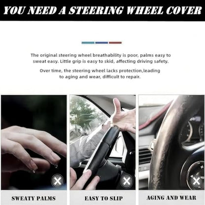 Microfiber Leather Steering Wheel Cover Universal 15 inch, with Bling Bling Crystal Rhinestones, Car Steering Wheel Anti-Slip Protector for Women Girls (Black)