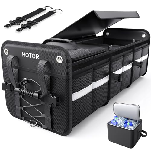 HOTOR Trunk Organizer - 3-Compartment Car Organizer and Storage with Cooler Bag, Foldable Car Storage Organizer for SUV with Handles & Strap for Shopping, Picnic, 33.1" x 13.0" x 11.8", Black - color: Black, size: 33.1" x 13.0" x 11.8"