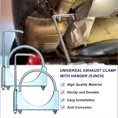 5" Heavy Duty Exhaust Clamp With Hanger, Exhaust Pipe Hanger Muffler Hanger Universal for 5 Inch Exhaust Pipes (2 Pcs) - size: 5 Inch-2 PACK