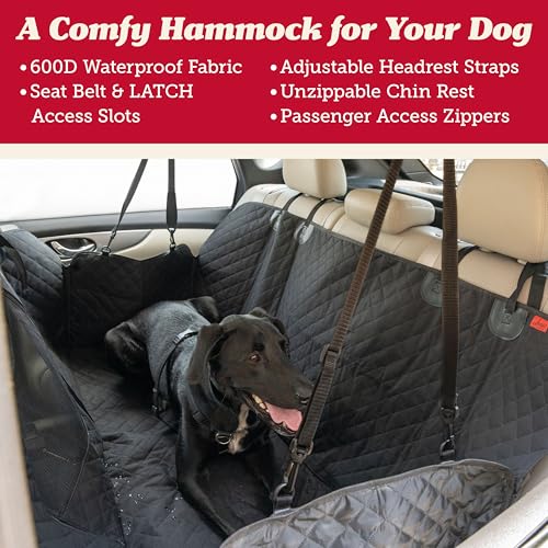 Lusso Gear Dog Car Seat Cover for Back Seat - 100% Waterproof Dog Hammock - Padded Headrest and Mesh Window - Passenger Compatible Rear Car Seat Cover - Fits Trucks, SUVs, Cars - color: Hammock