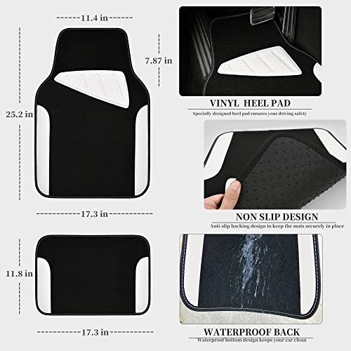 CAR PASS Waterproof Universal Fit Car Floor Mats, Car Mats Fit for SUV,Vans,sedans, Trucks,Set of 4pcs Car Carpet with Driver Heel Pad (White) - color: White
