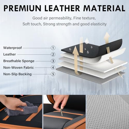 Coverado Car Seat Covers Full Set, 5 Piece Car Seat Protector with Removable Headrest, Nappa Leather Breathable Front Rear Seat Cushion Side All Wrapped Universal Fit Truck Automotive Most Cars Brown