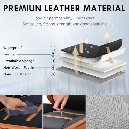 Coverado Car Seat Covers Front Seats, 2 Piece Car Seat Protector with Removable Headrest, Nappa Leather Breathable Front Seat Cushion Side All Wrapped Universal Fit Truck Automotive Most Cars Brown - color: Nappa-Black&Brown, size: Front