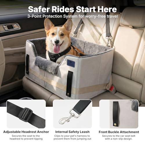Veehoo 2-in-1 Dog Booster Car Seat & Pet Bed for Small Medium Dogs up to 50lbs, Foldable Travel Car Seat with Safety Leash, Non-Slip Removable Washable Cover