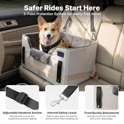 Veehoo 2-in-1 Dog Booster Car Seat & Pet Bed for Small Medium Dogs up to 50lbs, Foldable Travel Car Seat with Safety Leash, Non-Slip Removable Washable Cover