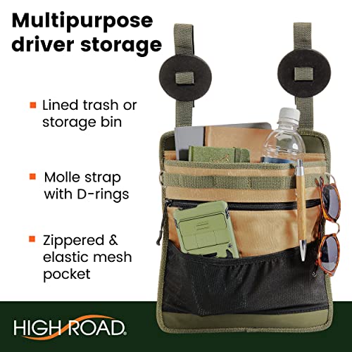 High Road Cotton Canvas Front Seat Organizer and Car Passenger Seat Organizer with Lined Open Bin and 4 Pockets - size: 5-pocket