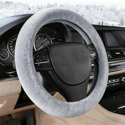 Furry Warm Steering Wheel Cover, Universal 14.5-15 Inch Winter Plush Warm Steering Wheel Cover, Soft Fluffy, Anti-Slip Design, Soft Texture (Gray) - color: Gray Plush