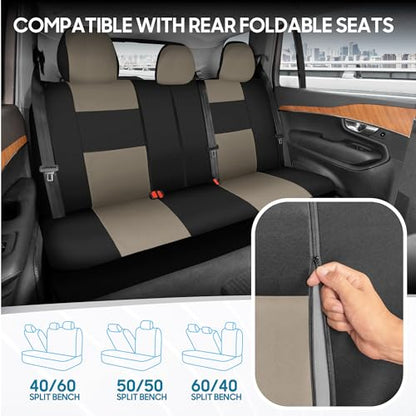 BDK PolyPro Car Seat Covers Full Set in Light Beige on Black, Front and Rear Split Bench Seat Covers for Cars, Easy to Install Car Seats Cover Set and Accessories for Auto Trucks Van SUV - Light Beige - color: Light Beige