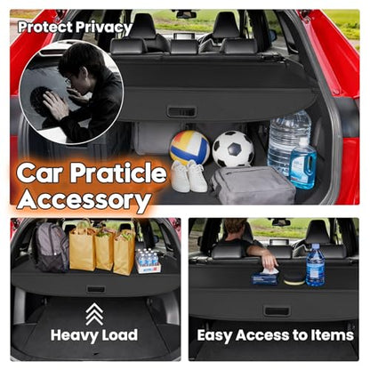 Powerty Retractable Cargo Cover for 2019-2025 Toyota RAV4, Canvas Texture Trunk Cover Privacy Screen Rear Security Shade for RAV4 Accessories (with Extented Cover) - size: 2019-2025 | Toyota RAV4 | Extra Flaps