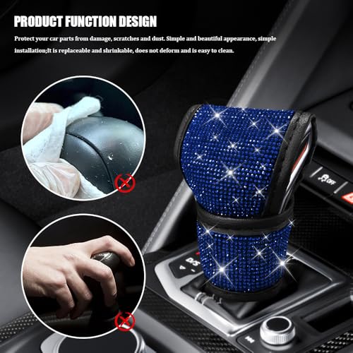Bling Auto Gear Shift Knob Cover, Car Shifter Cover, Sparkly Crystal Rhinestones Gear Shift Knob Cover for Women Girls, PU Leather Shift Gear Cover with Bling Accessories Fit Cars (Blue) - color: Blue