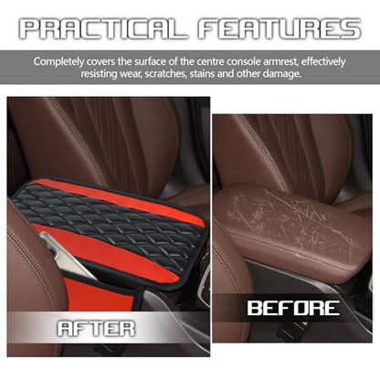 wuyaoyao Car Center Console Cover, 12.2"×7.5" Waterproof Leather Auto Armrest Cover Protector with Side Pockets, Stylish Comfortable Vehicle Arm Rest Box Cushion Pad, Car Accessories (Red) - color: Red