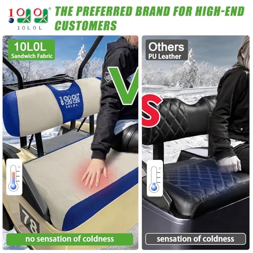 10L0L Golf Cart Seat Covers, Super Comfort Cooler Than Vinyl Seat Cover, Front and Rear Seat Cover for Yamaha EZGO Club Car, No Drilling Breathable Mesh Bench Seat Blanket, Machine Washable