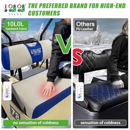 10L0L Golf Cart Seat Covers, Super Comfort Cooler Than Vinyl Seat Cover, Front and Rear Seat Cover for Yamaha EZGO Club Car, No Drilling Breathable Mesh Bench Seat Blanket, Machine Washable