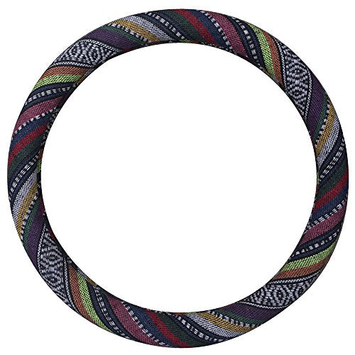 Medium Ethnic Style Coarse Flax Cloth Automotive Steering Wheel Cover Anti Slip and Sweat Absorption Auto Car Wrap Cover (14.5''-15'',B) - color: B, size: 14.5 - 15 inches