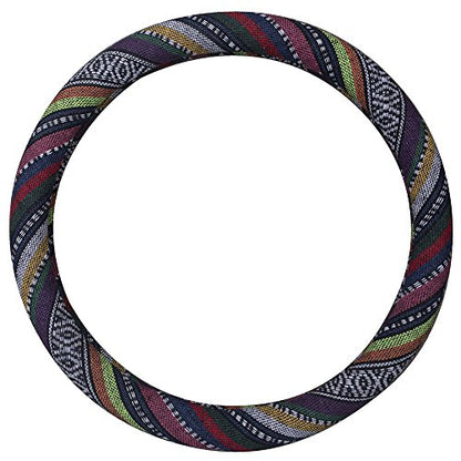Medium Ethnic Style Coarse Flax Cloth Automotive Steering Wheel Cover Anti Slip and Sweat Absorption Auto Car Wrap Cover (14.5''-15'',B) - color: B, size: 14.5 - 15 inches