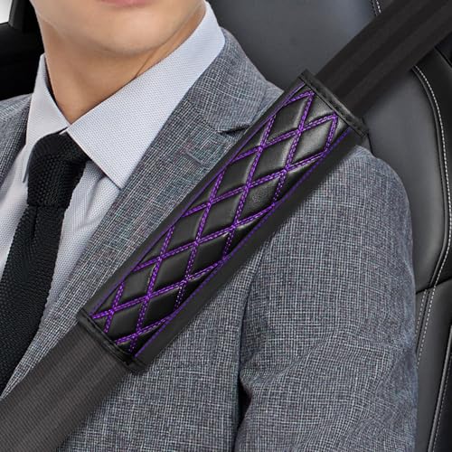 2PCS Car Seat Belt Cover Pads,Leather Seatbelt Covers,Breathable Comfortable Auto Seat Belt Cushion,Seat Belt Shoulder Strap Covers for Kids Adults,Seatbelt Protector Interior Accessories (Purple) - color: Purple