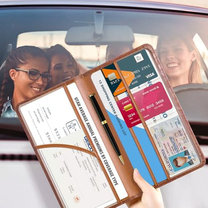 CoBak Car Registration and Insurance Holder - Vehicle Glove Box Car Organizer,Auto Truck Comparment Accessories Case with Magnetic Closure for Driver License,Cards - color: L-Crocodile Brown