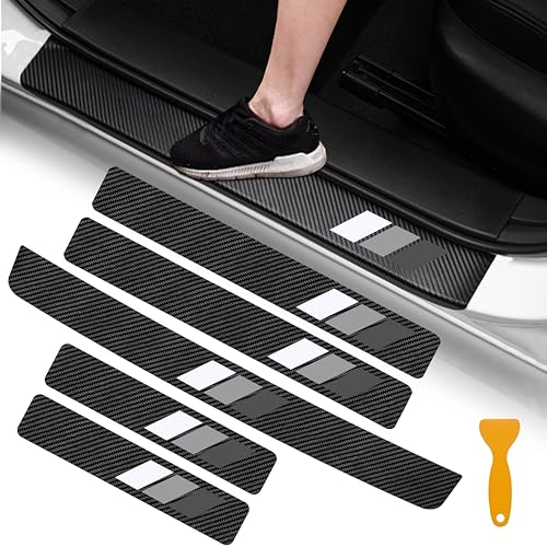 YOSRTER 5PCS Door Sill Guard Stickers Fit for Toyota Accessories Tacoma 4Runner Tundra TRD Rav4 Highlander Tri-Color Fiber Leather Door Sill Protector (White/Gray/Dark Gray) - color: White/Gray/Dark Gray