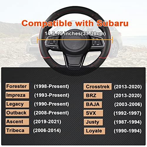 GIANT PANDA Customized Auto Steering Wheel Cover for Subaru Forester, Car Steering Wheel Cover for Subaru Outback and Crosstrek - Black+Red Trim - color: Black+Red Trim