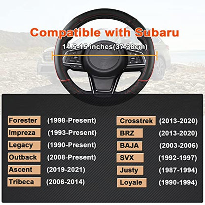 GIANT PANDA Customized Auto Steering Wheel Cover for Subaru Forester, Car Steering Wheel Cover for Subaru Outback and Crosstrek - Black+Red Trim - color: Black+Red Trim
