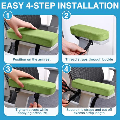 Smiry Ergonomic Office Chair Armrest Pads, Memory Foam Arm Rest Covers, Non-Slip Armrest Cushion with Adjustable Buckles and Straps, Elbow Relief for Desk, Gaming & Wheelchair (Green, Set of 2) - color: Green