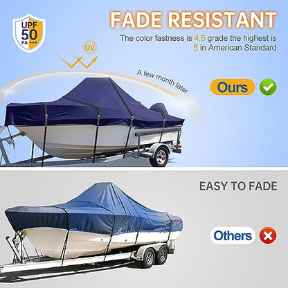 900D Heavy Duty Center Console Boat Cover, Windproof Full Metal Buckle Straps Boat Cover for Center Console Boat, fits 17'-19' Length, Beam Width up to 102" W (Navy) - color: Navy, size: 17'-19' Length , Beam Width up to 102" W