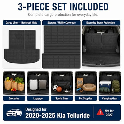 Trunk Mat Compatible with 2020-2025 2026 Kia Telluride Cargo Liner with Backrest Mat Cargo Mat, All-Weather TPE Interior Protectors Cargo Liner Seat Back Cover (Cargo Mat with Backrest Mats) - size: For Kia Telluride | Trunk Mat with Backrest Mat