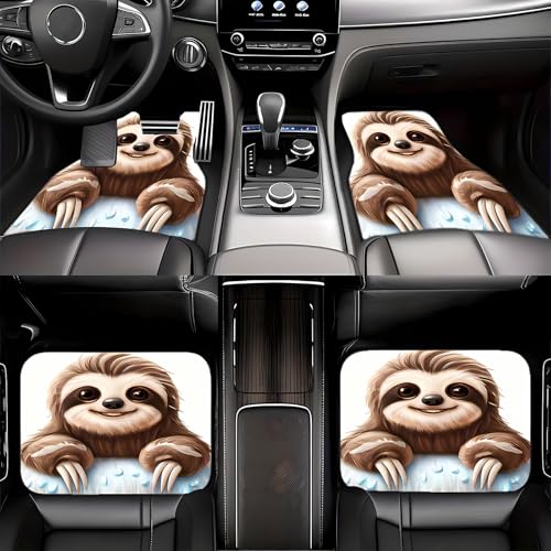Universal Fit Car Floor Mats Set of 4Pcs, Cute Sloth Pattern All-Weather Front Rear Car Carpet Mats, Non-Slip Car Floor Mat Car Accessories for Automotive Trucks SUV Sedans Vans - color: Cute Sloth Pattern