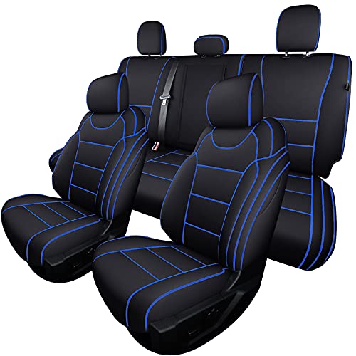 Coverado Car Seat Cover Full Set with Waterproof Neoprene, F150 Seat Covers for Trucks, Seat Protector Compatible with 2015-2025 Ford F150 Crew Cab & 2017-2025 F250 F350 F450, Black & Blue - color: Blue