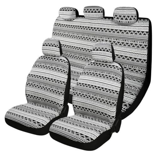 9PCS Baja Saddle Blanket Car Seat Covers, Front Set Breathable Washable Seat Covers with Seatbelt Pad, Striped Woven Cloth Airbag Compatible Seats Protector for Most Vehicles (Black White Wave) - color: Black White Wave