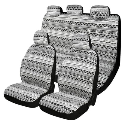 9PCS Baja Saddle Blanket Car Seat Covers, Front Set Breathable Washable Seat Covers with Seatbelt Pad, Striped Woven Cloth Airbag Compatible Seats Protector for Most Vehicles (Black White Wave) - color: Black White Wave