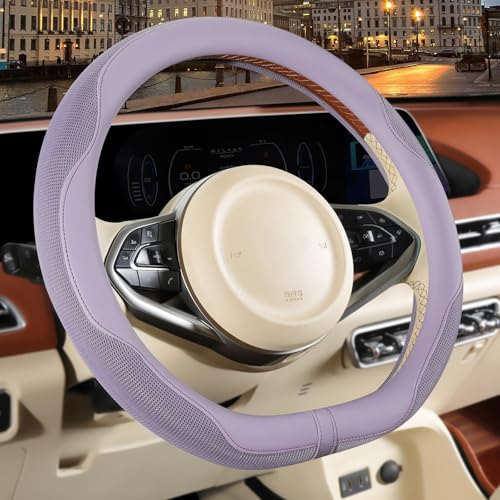 14 inch D Shaped Steering Wheel Cover for Prius Civic, Nappa Microfiber Leather Non-Slip Breathable Fabric, Warm in Winter and Cool in Summer, Purple Small 13.5 inch to 14 inch - color: Purple, size: D Shape-S[13.5''-14'']
