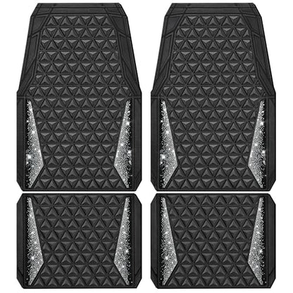 CAR PASS Bling Diamond Car Mats Rubber Floor Mats Full Set Anti-Slip 3D Rhombus Waterproof Trim to Fit Liner Universal Glitter Crystal Sparkly Shining Rhinestone Girl Women SUV Sedan Van, Black Silver - color: Silver Diamond