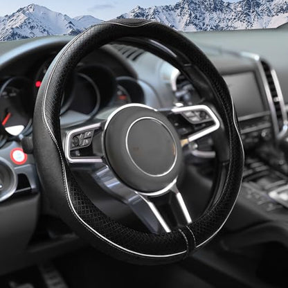 Steering Wheel Cover,Car Accessories 14.5-15 Inch Leather Steering Wheel Cover,Anti-Slip Breathable Microfiber Leather Covers,Warm in Winter and Cool in Summer,Fit for Suvs (Black-White) - color: Black&White