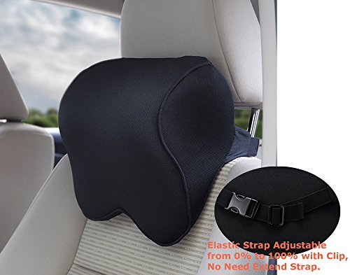 Tektrum Orthopedic Entire Back Support Full Lumbar Cushion for Car & Headrest Neck Pillow Kit - Ergonomic Thick 3D Design Fit Body Curve - Back, Neck Pain Relief, Improve Posture -Black (012011-A)