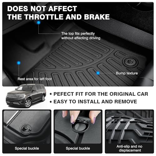Floor Mats for 2018-2024 Ford Expedition (Fit for 2nd Row Bench Seat/ 8 Seaters) Accessories All Weather Floor Liner 3D TPE 1st & 2nd Row Floor Mat Heavy-Duty Floor Liners - size: 3)Ford Expedition Bench Seat｜18-24｜1st to 3rd Row