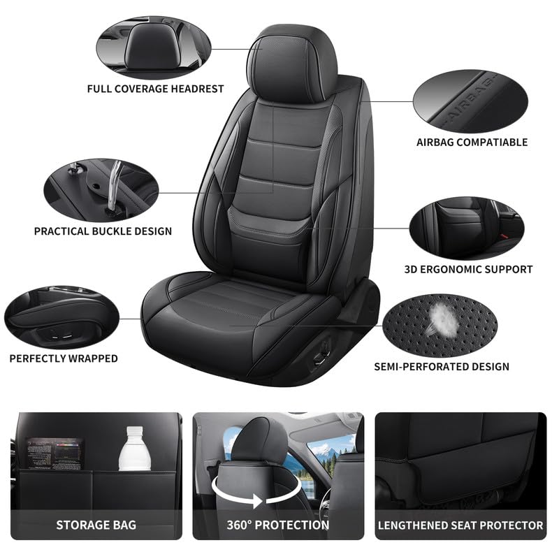 Car Seat Covers Full Set Fit for Toyota RAV4 2001-2026, Premium Faux Leather Waterproof Car Seat Protectors with Lumbar Support, Breathable Anti-Slip Easy to Install(Black,Full Set)