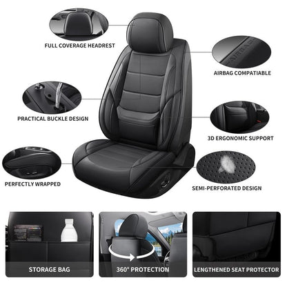 Car Seat Covers Full Set Fit for Toyota RAV4 2001-2026, Premium Faux Leather Waterproof Car Seat Protectors with Lumbar Support, Breathable Anti-Slip Easy to Install(Black,Full Set)