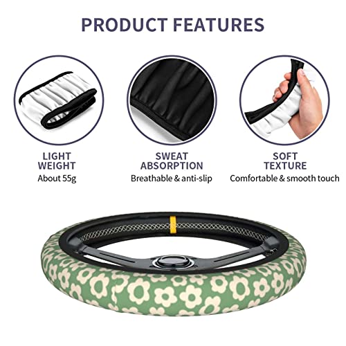 Vintage Groovy Flowers Steering Wheel Cover Cute Universal 15 Inch Car Accessories Protector for Women - color: Vintage Groovy Flowers