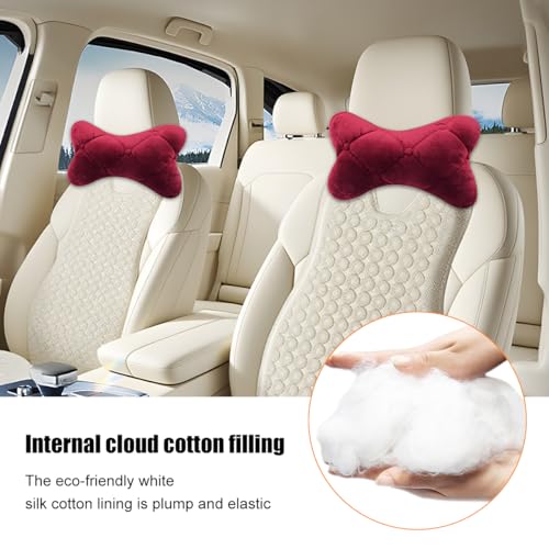 2PCS Car Headrest Pillow, Comfortable Ergonomic Design Vehicle Seat Neck Pillow for Driving Fatigue Relief, Soft Breathable Automotive Interior Head Rest Cushion Pad, Universal Fit (Wine Red) - color: Wine Red