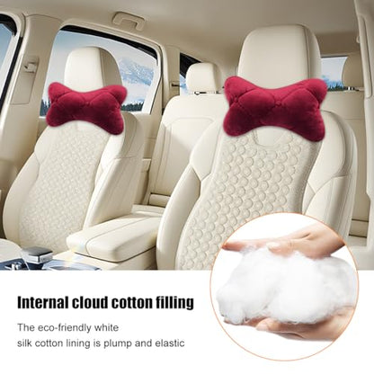 2PCS Car Headrest Pillow, Comfortable Ergonomic Design Vehicle Seat Neck Pillow for Driving Fatigue Relief, Soft Breathable Automotive Interior Head Rest Cushion Pad, Universal Fit (Wine Red) - color: Wine Red