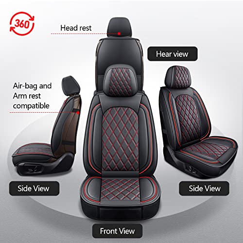Ram Seat Covers Full Set, Waterproof Truck Seat Cover Leather Car Seat Protector Compatible with 2009-2026 RAM 1500/2500/3500 Crew Quad Cab Pickup with Split Curved Bench 40/60,Black and Red - color: Black and Red, size: FullSet（Curved Back）