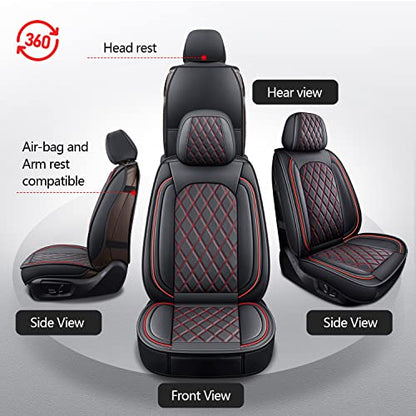 Ram Seat Covers Full Set –Waterproof Truck Seat Covers Leather Car Seat Protector Fits 2009-2026 Ram 1500/2500/3500 Crew Quad Regular Cab Pickup with Split Flat Bench 40/60,Black and Red