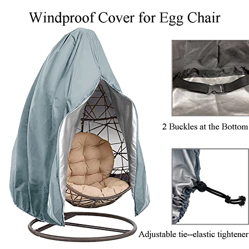 【Upgraded】Patio Egg Chair Covers with Zipper, Wicker Egg Swing Chair Covers, Waterproof Heavy Duty Weather Resisatnt Outdoor Chair Cover, Windproof Hanging Chair Cover, 75" x 45", Grey, 1 Pack - color: Grey, size: Single Seat 75'' (L) x 45''(W)