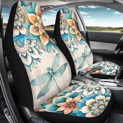 Boho Flower Print Car Front Seat Cover Dragonfly Auto Seat Cover Car Interior Accessories Anti Slip Car Seat Protector - color: Boho Flower Dragonfly