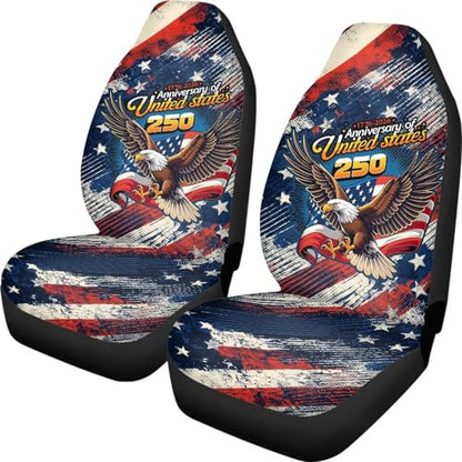 INSTANTARTS 250th Anniversary Car Seat Cover Front for Cars, Easy to Install Cover Set, Comfortable Accessories Auto Trucks SUV,2 Packs Patriotic Style - color: 250th Anniversary Eagle